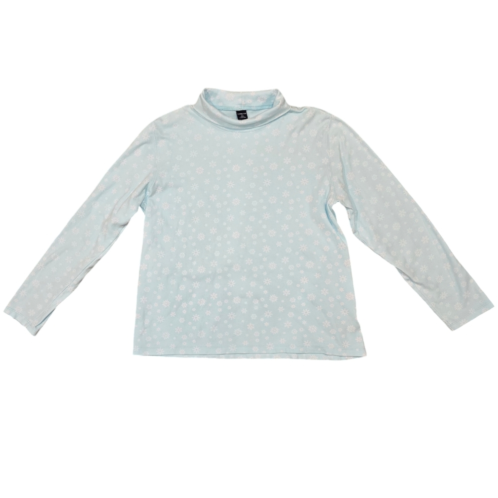Lands End Blue with White Snowflakes Turtleneck Long Sleeve Shirt Medium